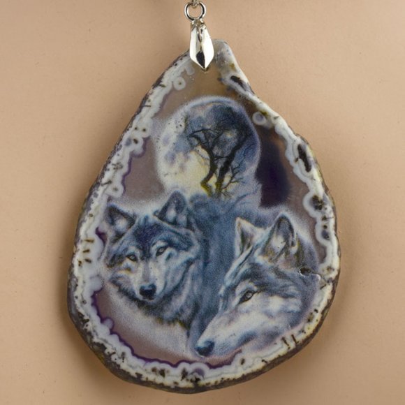 Mystique Wolf Agate Geode Necklace Earring Set - Picture 4 of 4